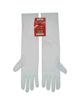 Handschoenen stretch wit luxe nylon 37 cm mt. M-0