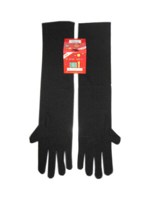 Handschoenen stretch zwart luxe nylon 32 cm (Piet) mt. XS-0