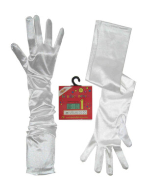 Handschoenen satijn stretch wit luxe 48 cm mt. XS-0