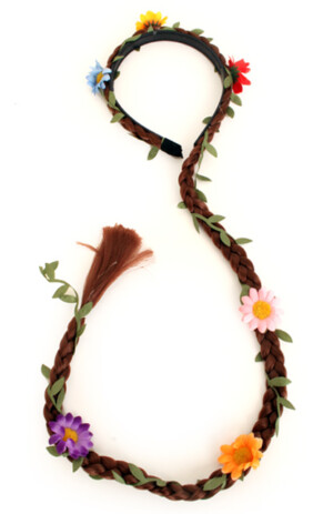 Haarband met staart en 3 kleuren bloemen-0