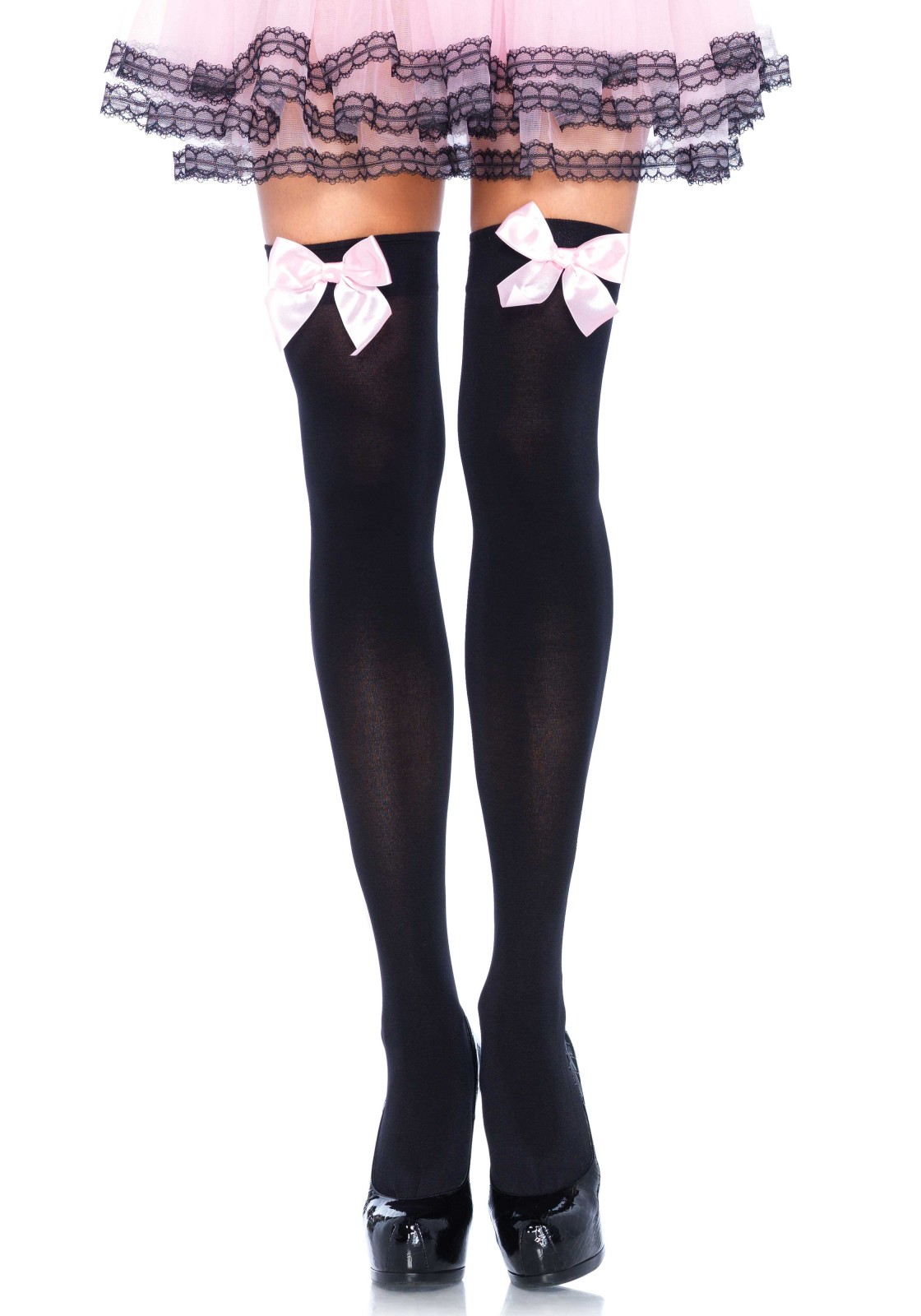 Nylon Thigh Highs With Bow-0