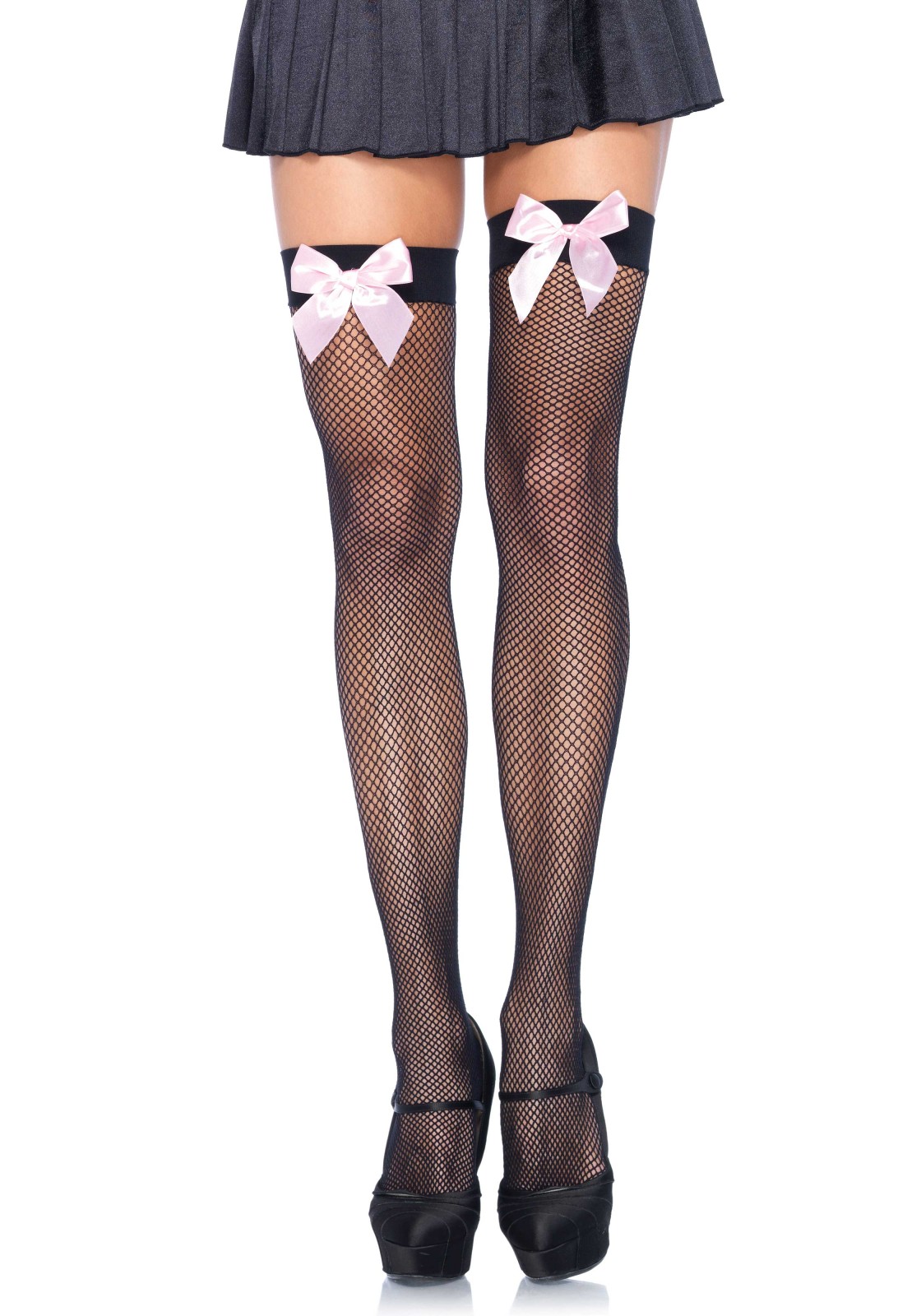 Fishnet Thigh Highs With Bow-0