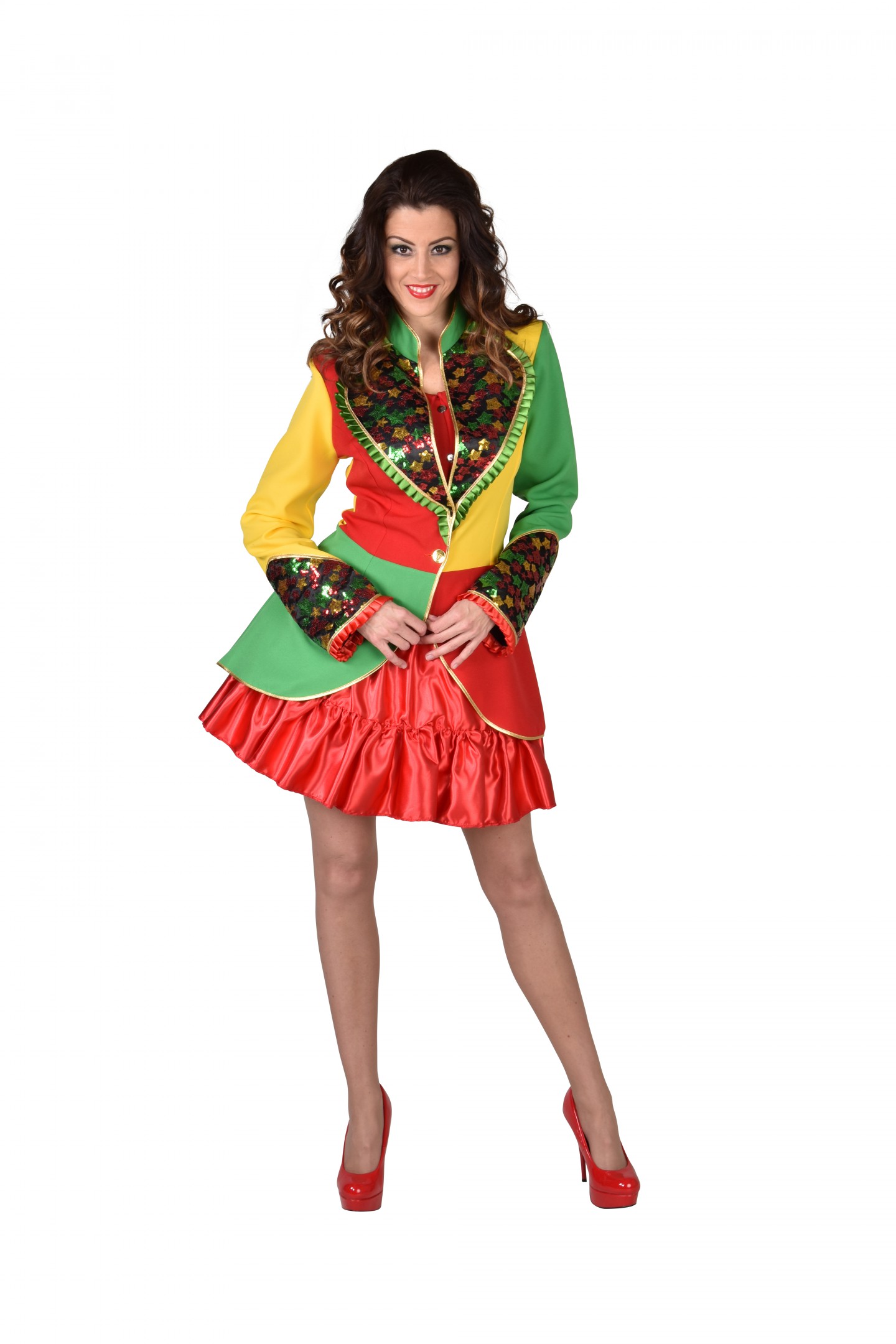 Arrangement hoe vaak winter Jas rood/geel/groen sterren carnavals kleding Rood, geel, groen kopen