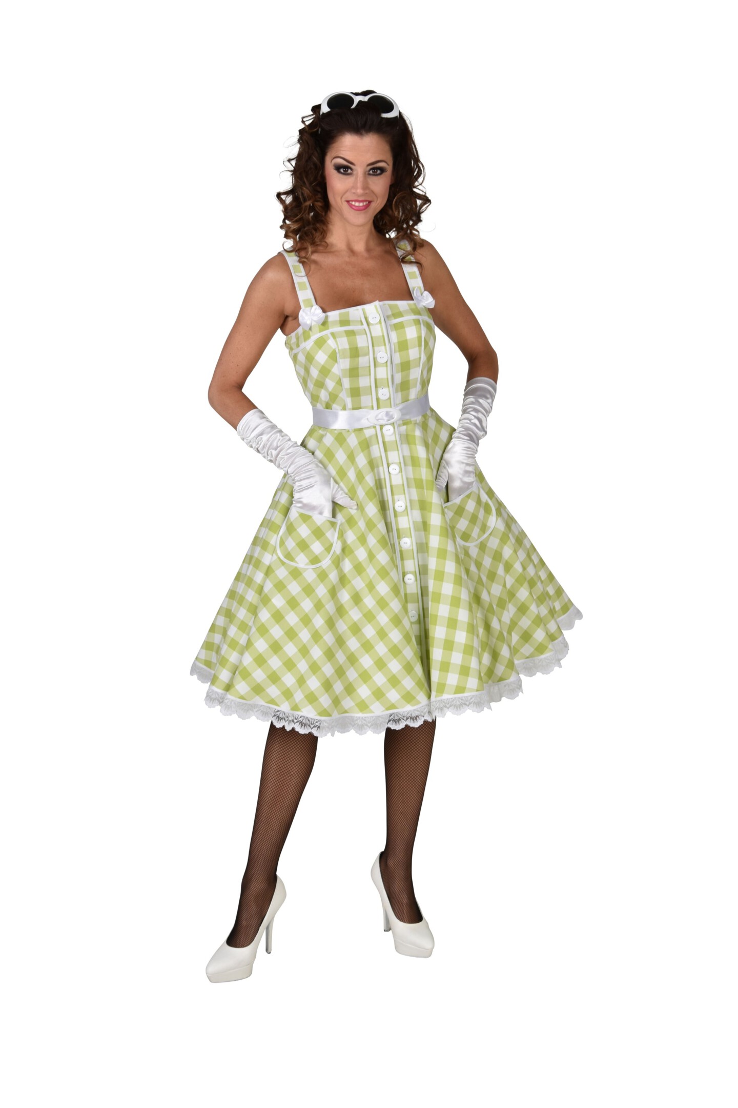 nikkel vegetarisch meteoor 50's jurk lime/wit | Feestwinkel Party-Time