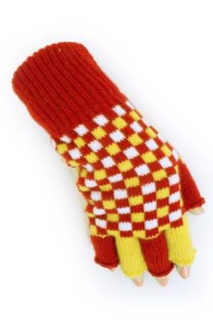 Vingerloze handschoen rood/wit/geel geblokt