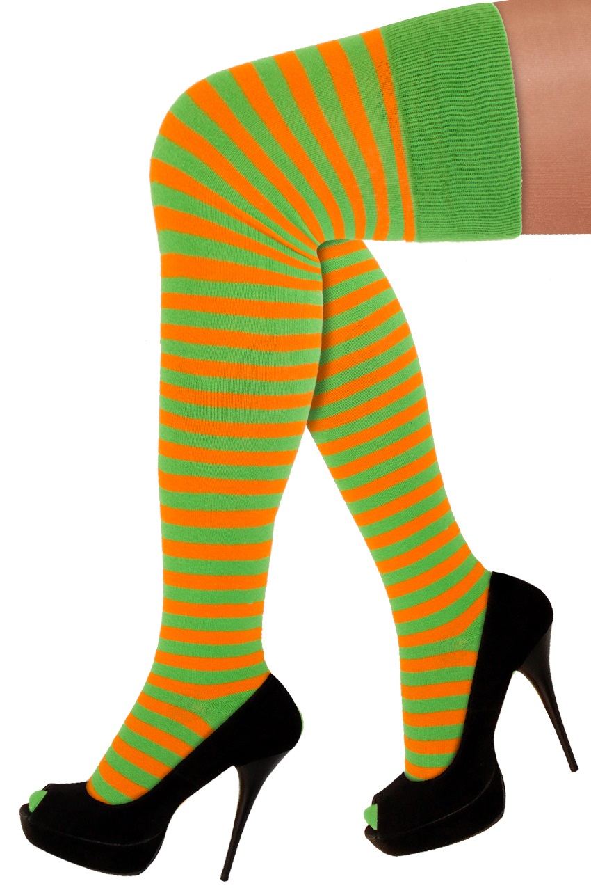 Lange sokken oranje/groen gestreept