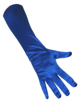 Handschoenen satijn stretch  luxe 40 cm blauw one size