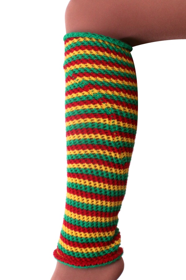Beenwarmers rood/geel/groen smalle streep