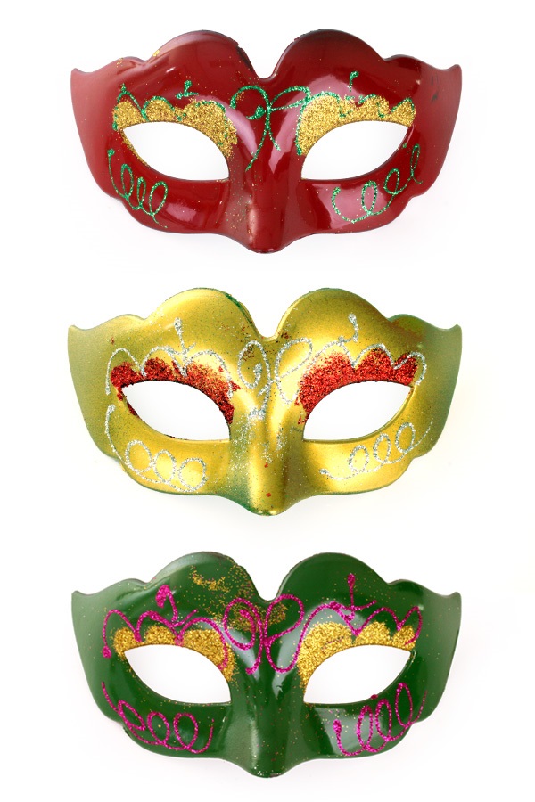 Midi Decoratie oogmasker rood/geel/groen met glitters 1