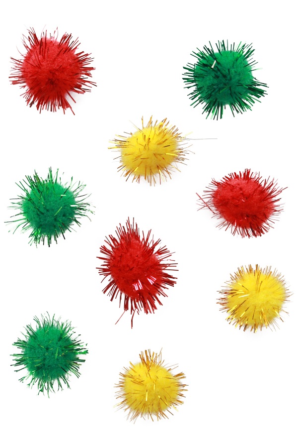 Pom Pom glitter 2 cm. rood/geel/groen