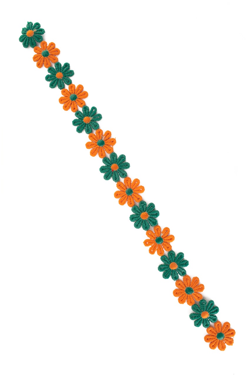 Bloemetjesband 3m oranje-groen 1