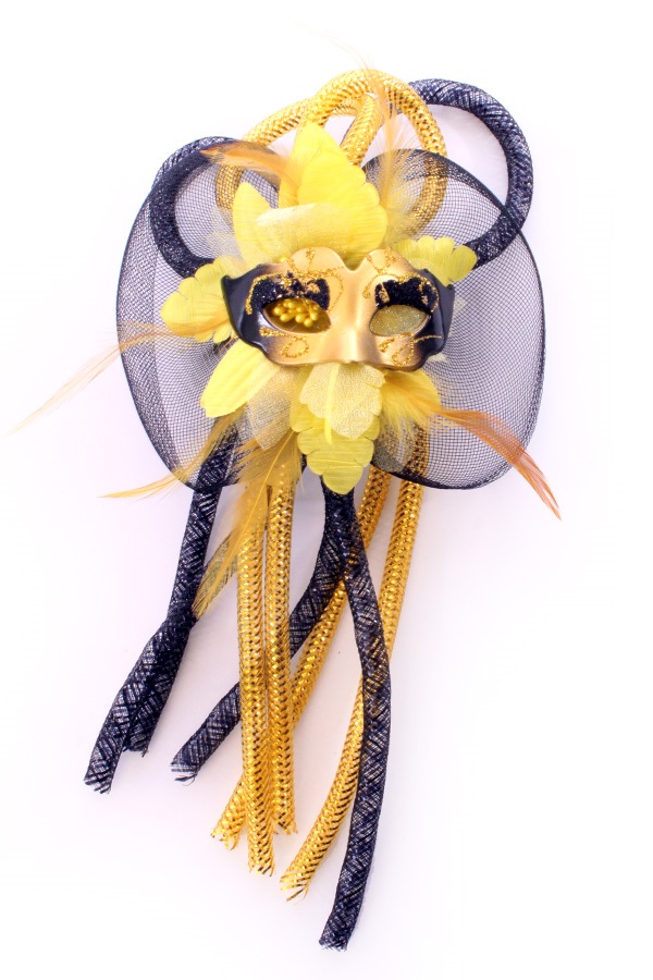 Broche bloem, tubes en oogmasker zwart/geel 1