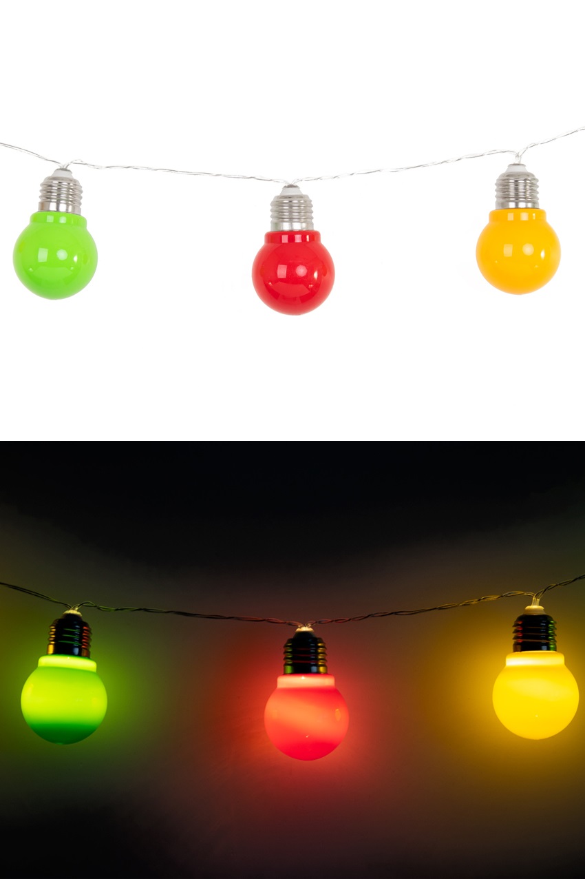 Signaal koppeling Kansen Lichtsnoer E27 10 lamps rood geel groen 2 x AA | Feestwinkel Party-Time