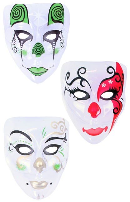 Masker Pierrot plastic transparant 3 assorti