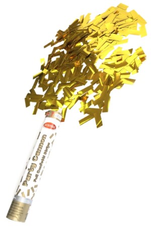 Party cannon Goud folie 30cm5cm dia.- twist systeem - 5cm perslucht fles.Inhoud: goud folie strips (2 * 5 cm).