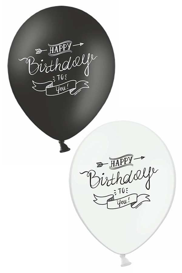 Ballonnen Happy Birthday to you zwart/wit 30 cm