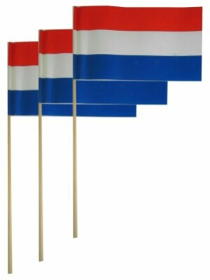 Papieren vlaggetjes op stok rood/wit/blauw per 50 20x13 cm.