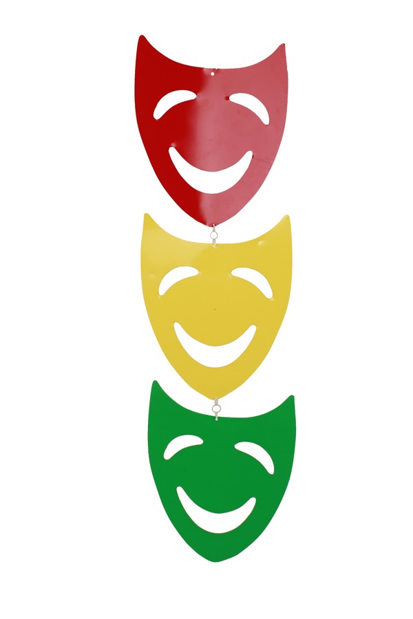 Hangdecoratie pvc maskers rood/geel/groen 36 cm brandveilig 1