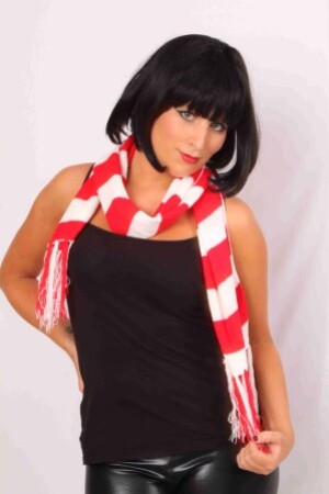 Sjaal gebreid rood/wit 160 x 18 cm.