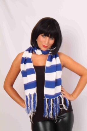 Sjaal gebreid blauw/wit 160 x 18 cm.