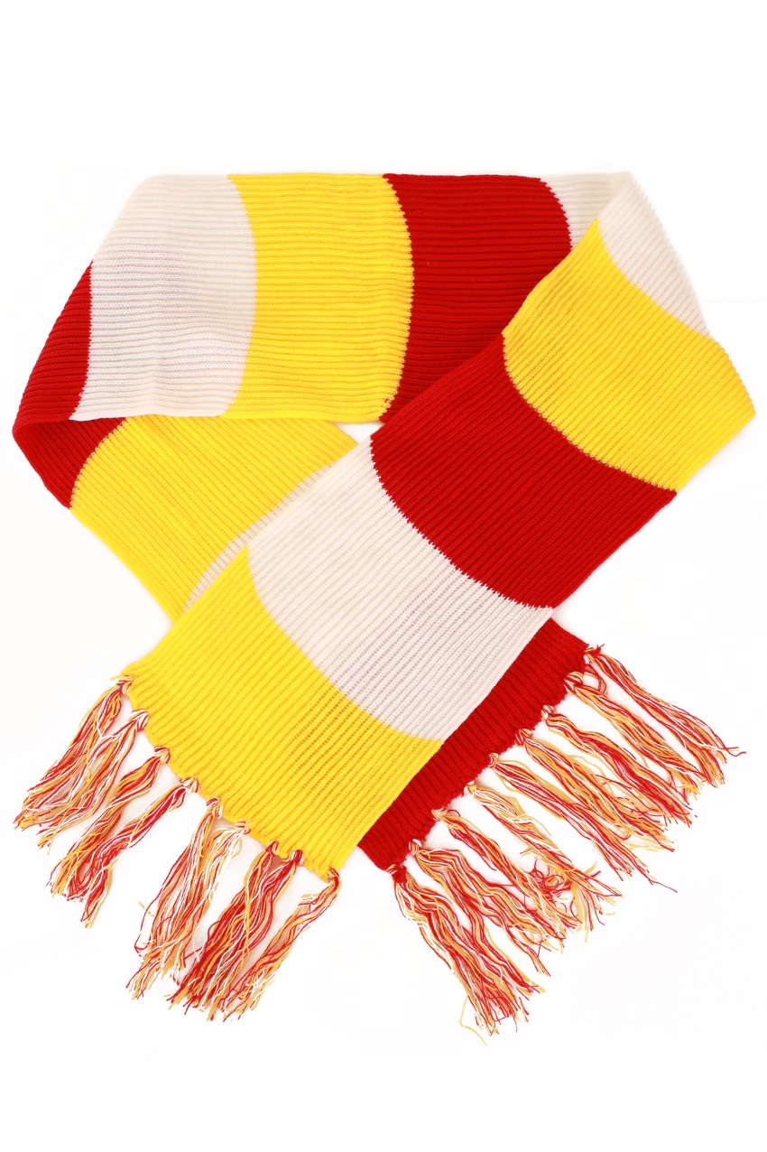 Sjaal gebreid rood/wit/geel 180 x 22 cm