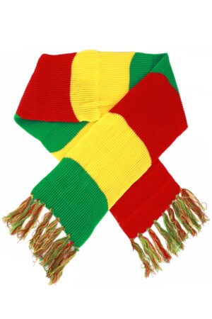 Sjaal gebreid rood/geel/groen 180 x 22 cm.
