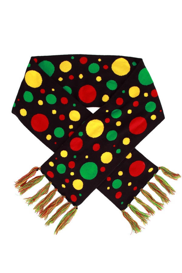 Sjaal rood/geel/groen confetti 160 x 19 cm.