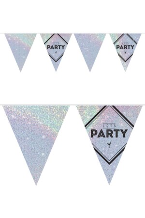 Vlaggenlijn Let's Party holograpic zilver 10 m